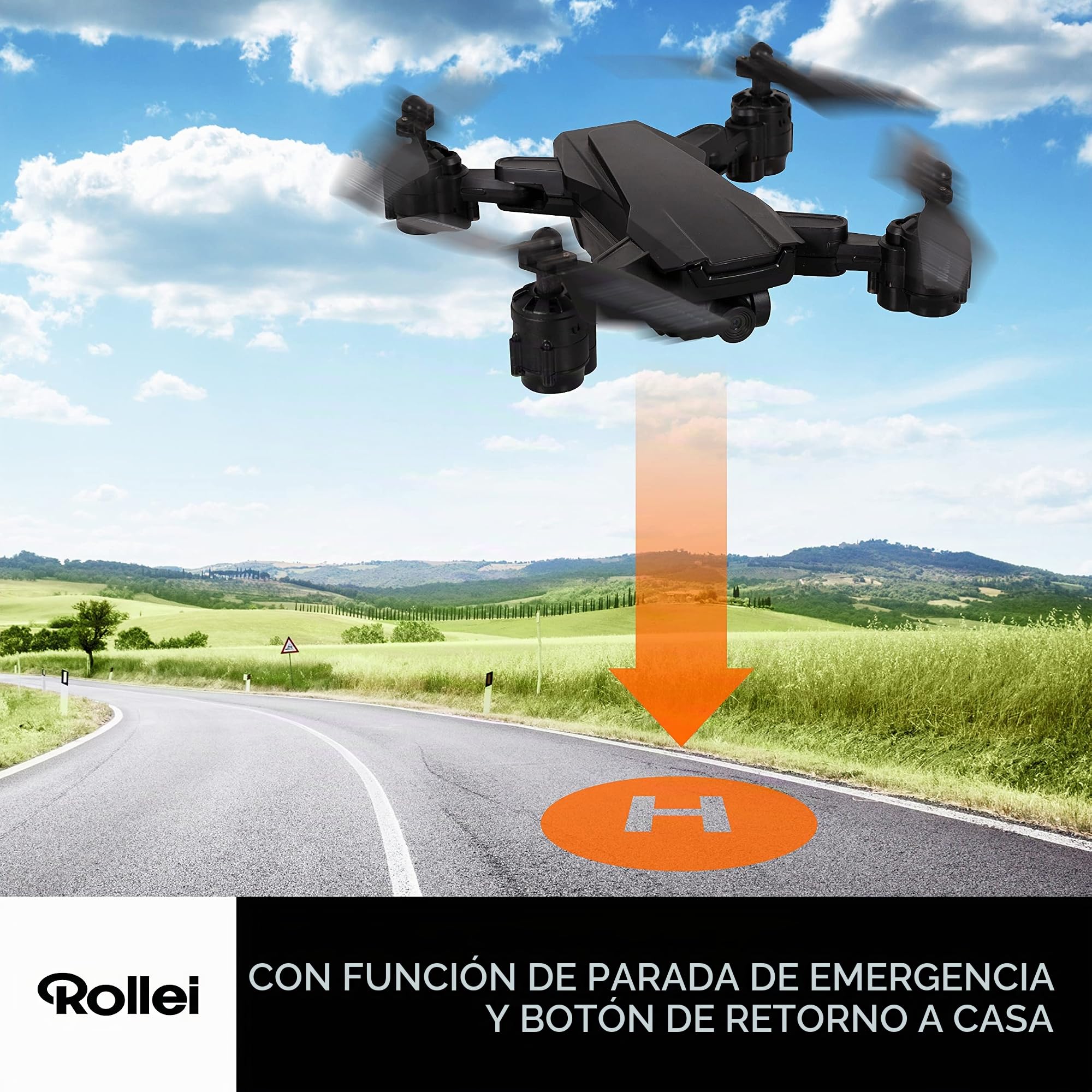 Rollei Fly 60 Combo Drone, transmisión de imagen WiFi en vivo, giroscopio de 6 ejes, tiempo de vuelo largo, control de aplicación e incluye servicio remoto