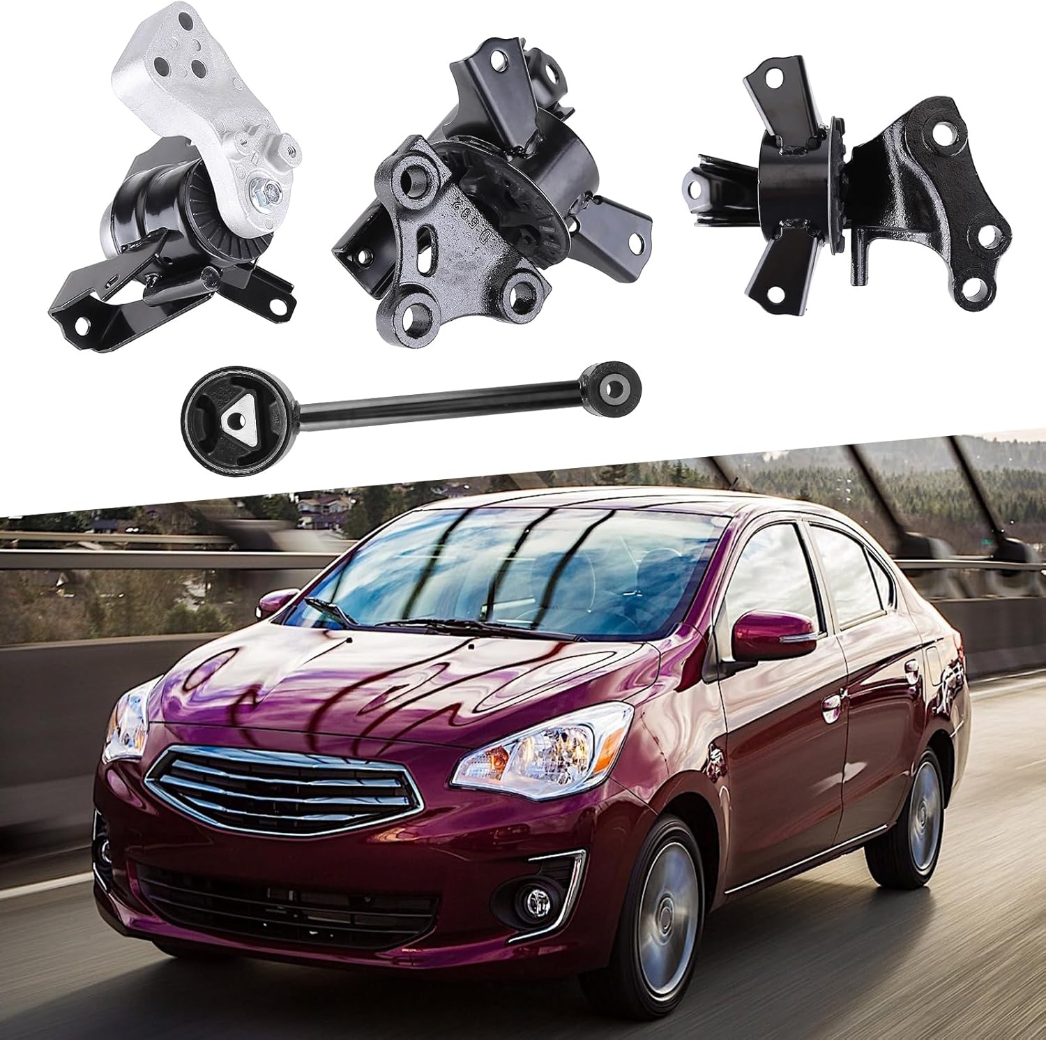 4 PCS Engine Motor Mount and Trans Mount Suitable for Mitsubishi Mirage G4 2014-2022 1.2L MK230 Automatic Transmission Replacement for 2910A318 2910A106 2910A317