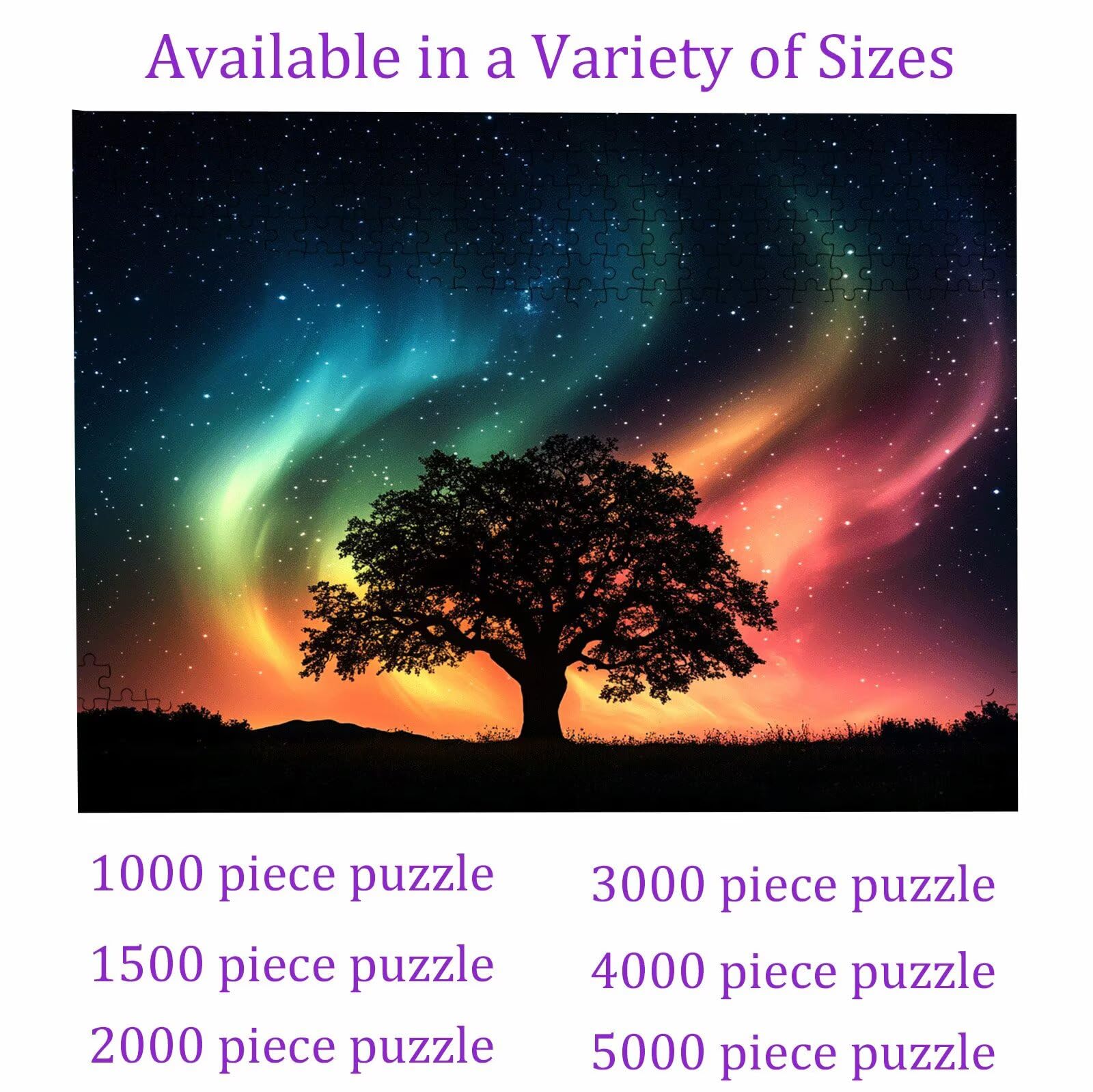 Puzzle 1000 elementów, puzzle 1000 elementów dla dorosłych, trudne puzzle, aktywność antystresowa i relaks, druk w wysokiej rozdzielczości, puzzle drzewo zorza drzewna z wykwintnym pudełkiem do