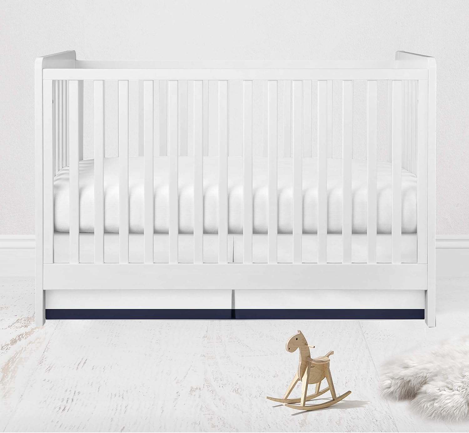 Bacati - Mix N Match White with Band At Bottom Crib Skirt (Navy)