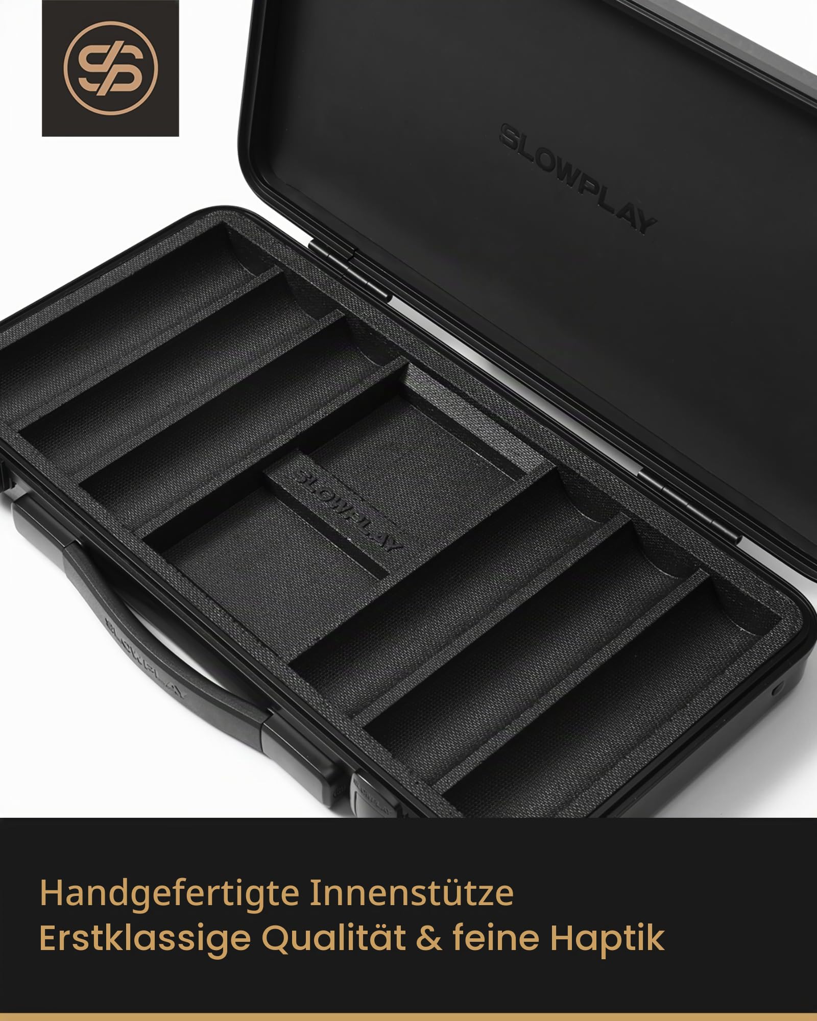 SLOWPLAY Nash Pokerchip-Koffer für 39/40mm Chips, robuste PC-Schale | Sehr tragbar; extra robust; verstärkte Innenstütze; sichere Chipfächer; PU-Lederfutter; großer Griff; schlichtes Schwarz