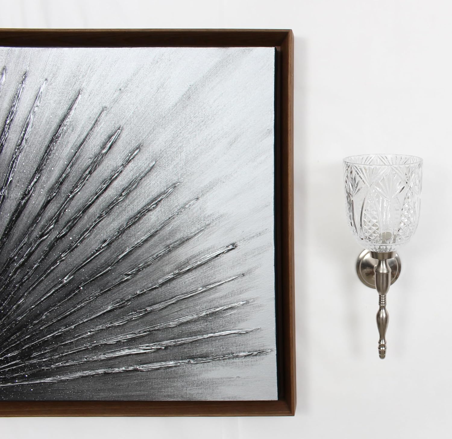 Set of 2 Pieces Wall Candle Holders Metal Sconces with Crystal Glass, Wall Decorations, Hanging Candle Sconce 14 inch Height x 5 inch Width (Nickel Plated)