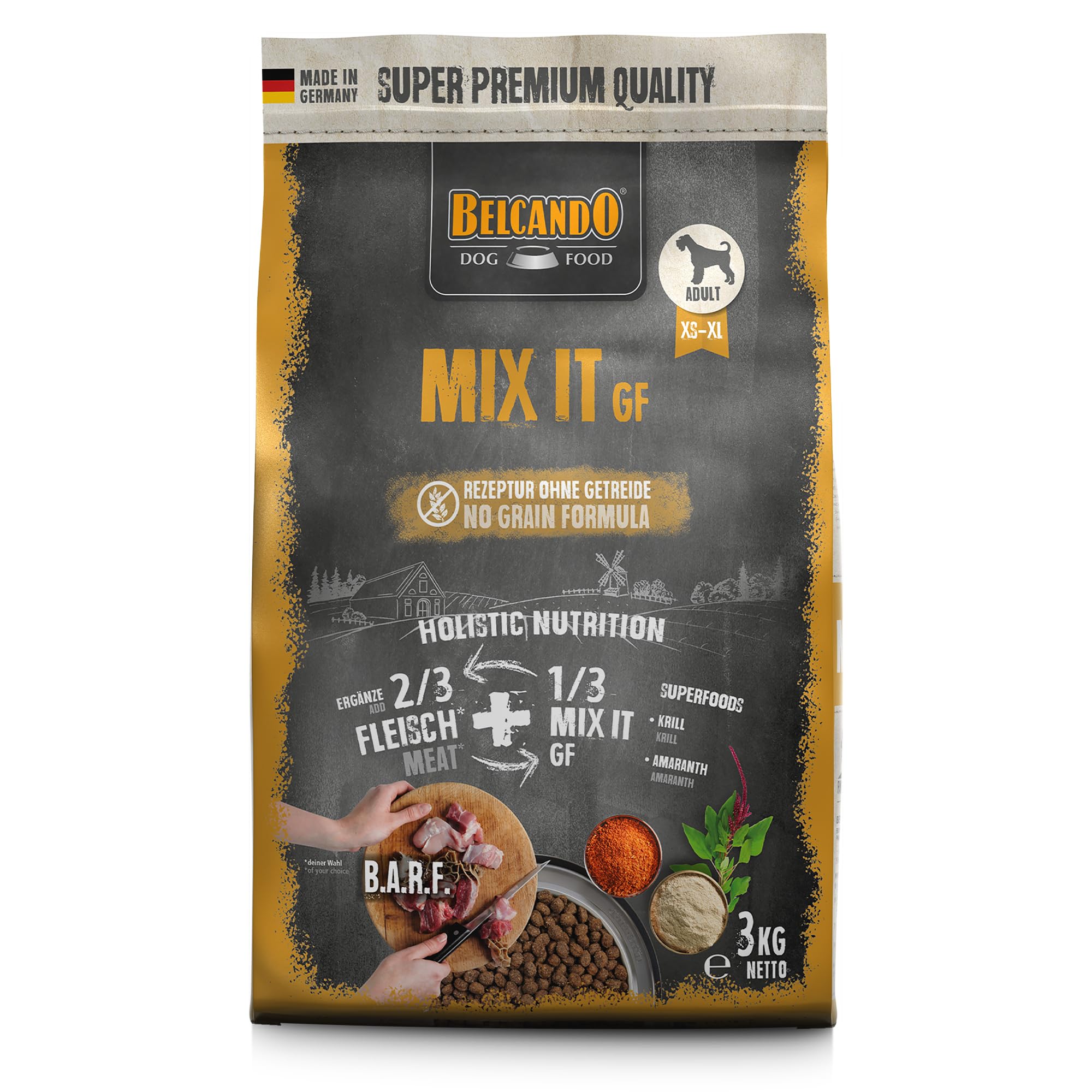 BELCANDO Mix It GF [3 kg] Ergänzungsfutter | Trockenfutter für Hunde zur Ergänzung bei Fleischfütterung & Barf | Ergänzungsfutter für Hunde