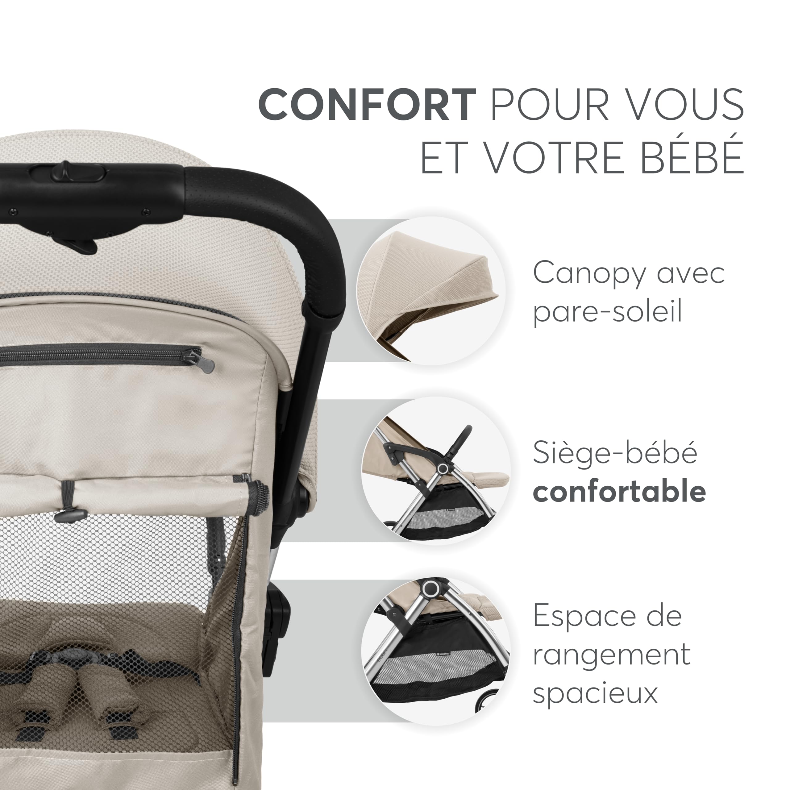 Poussette KikkaBoo EDEN, poussette bébé jusqu'à 22 kg, pliage automatique, position inclinable, ultra légère, compacte, beige