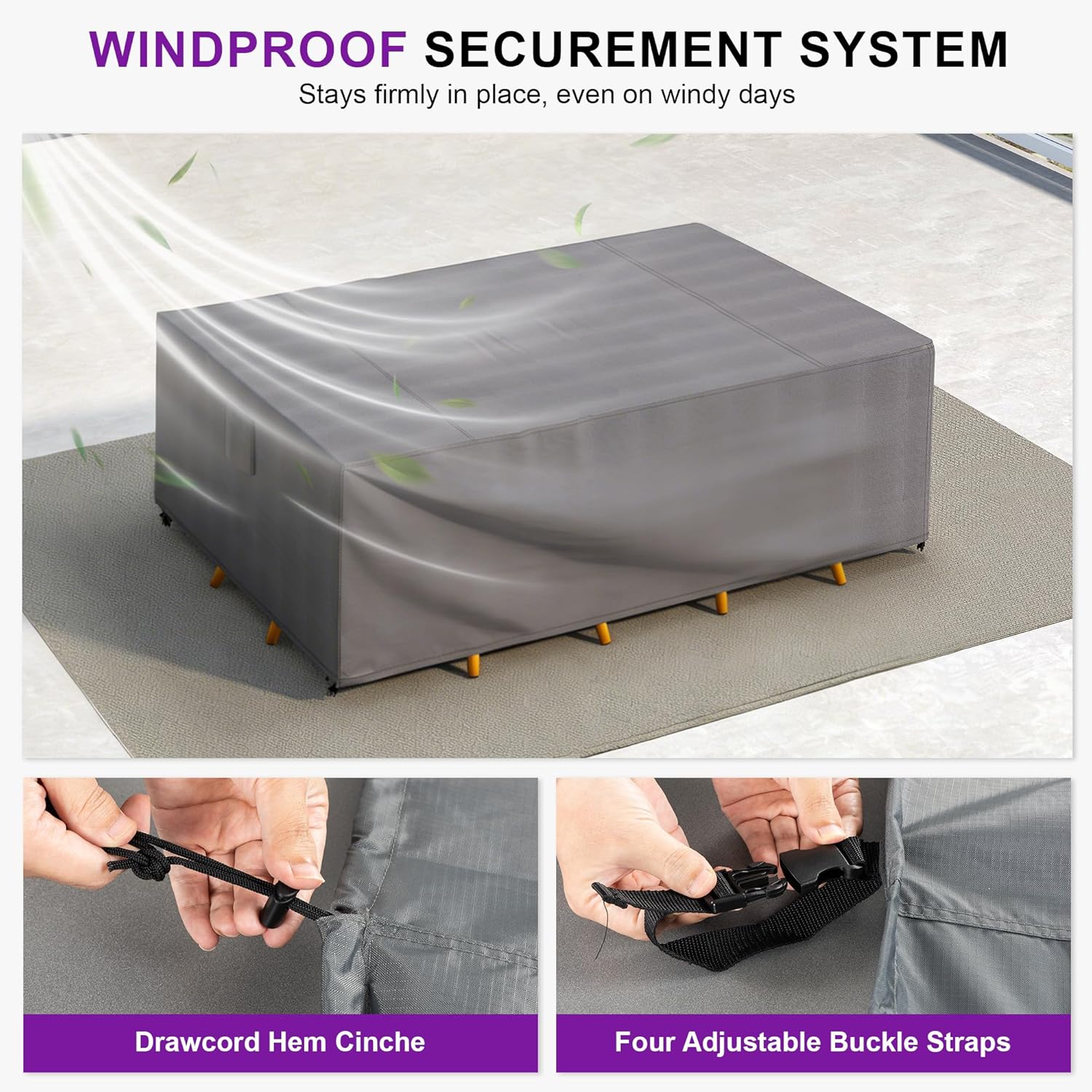 PURPLE LEAF Patio Furniture Cover Waterproof Heavy Duty TPU Coating Tear-Resistant Fabric for Outdoor Rectangular Sectional Sofa Couch Set Dining Table Chair Covers 136"L x 63"W x 29"H