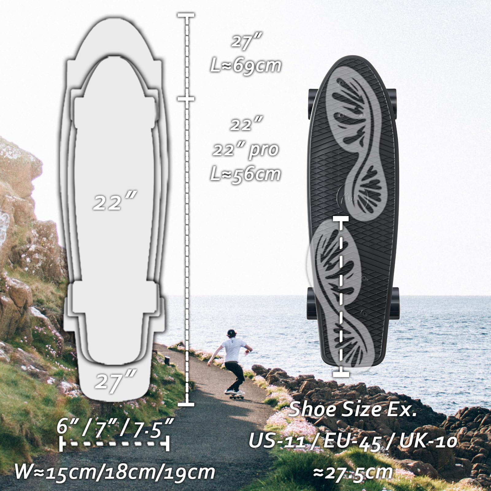 KMX Skateboard Mini Cruiser 22x7 Pouces Pro pour Enfants,Adultes | Format Compact pour Garçons,Filles,Enfants,Étudiants,Adultes.Roulements Lisse,Roues PU,Trucks Aluminium