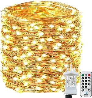 220LED Fairy Lights Mains Powerd with Remote & Timer - 8 Modes Christmas Lights Indoor Plug in, Waterproof Copper Wire Lights for Bedroom, Home, Garden(Warm White)
