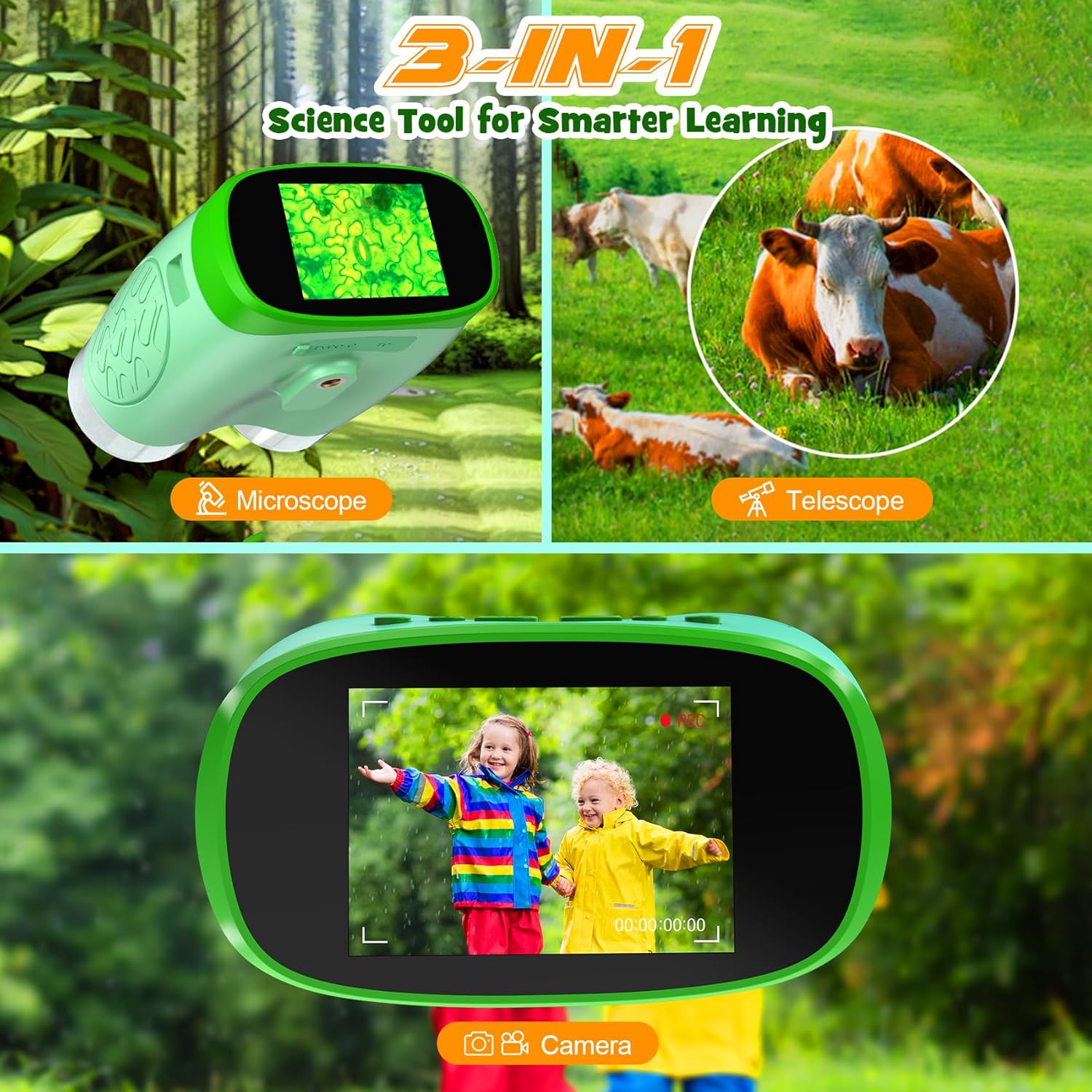 1000X Handheld Microscope for Kids Bundle with Automatic Bubble Machine Toddler Toys