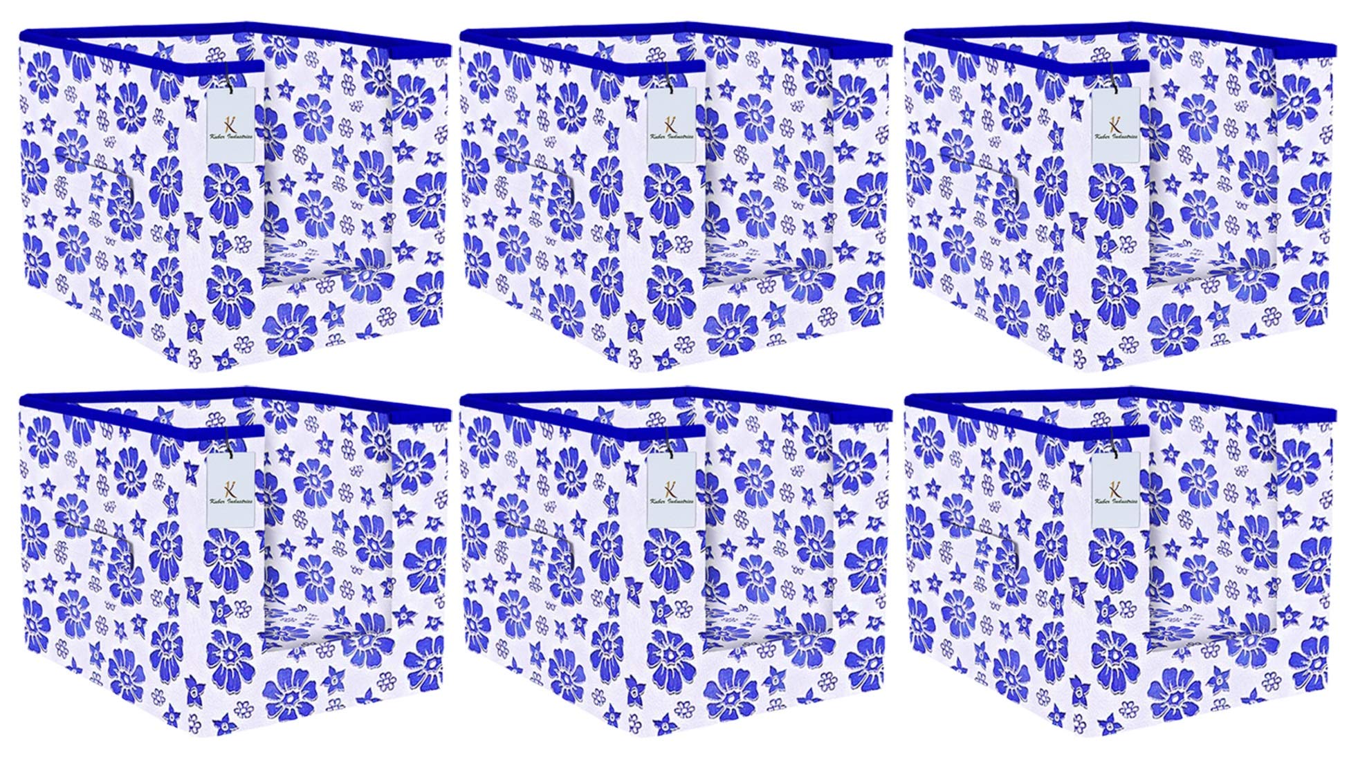 Kuber Industries Exclusive Flower Printed 6 Piece Non Woven Shirt Stacker Cloth Organizer for Storage, (Royal Blue)-CTLTC038956