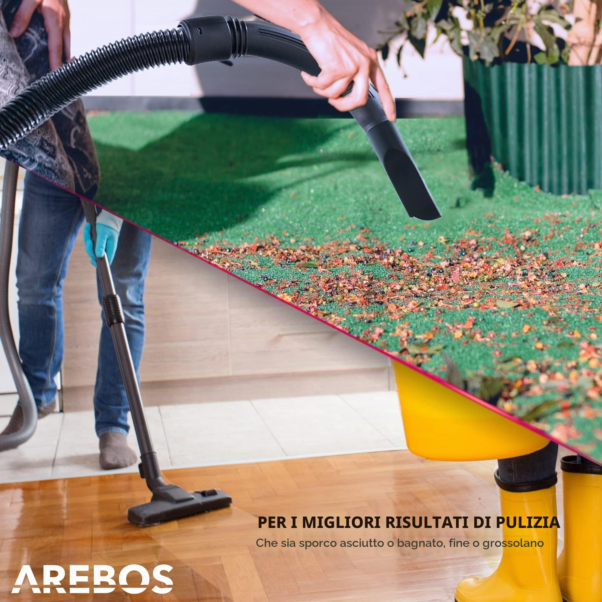 AREBOS Aspirapolvere industriale 1300 W secco e umido 30 L | Bidone aspiratutto e aspiracenere | Adatto per polvere, liquidi e pulizia auto | Giallo