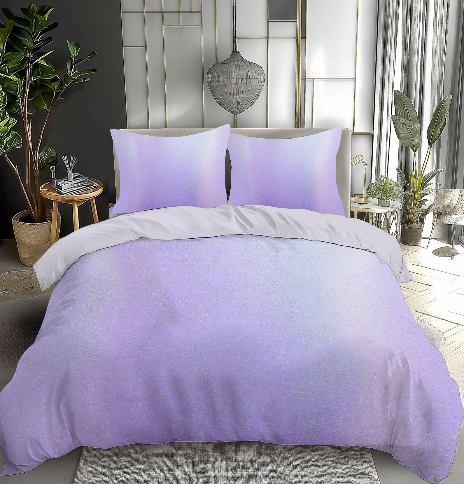 Juego de Funda Nórdica 150x220cm 3 Piezas para Cama, Brillo Púrpura Microfibra de Poliéster Suave Transpirable Onírico, Incluido 1 Funda Edredón y 2 Fundas de Almohada, Púrpura Claro