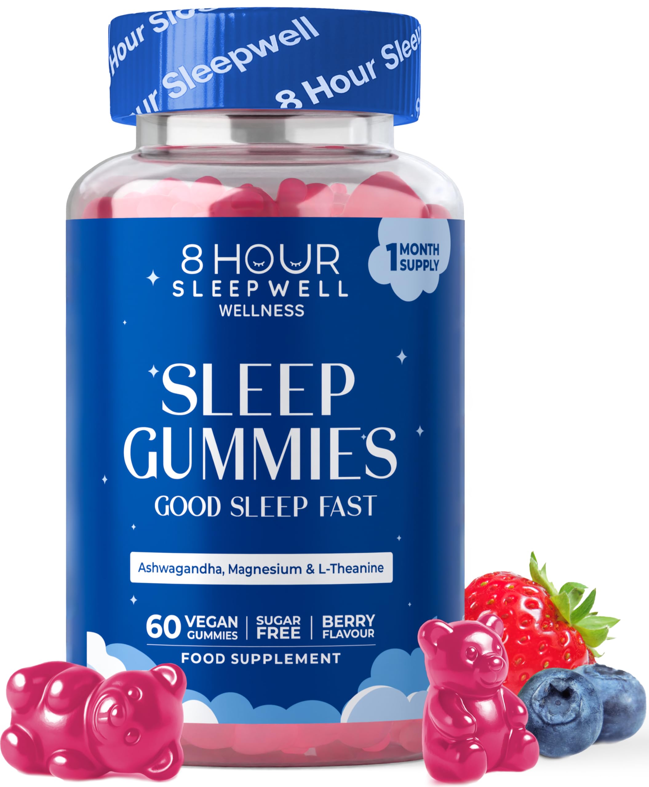 60 Sugar-Free Sleep Gummies - Sleep Aid with Griffonia, Ashwagandha, Magnesium Glycinate, L-theanine, B6 for Deep Sleep & Relaxation - Alternative to Melatonin Tablets - Gluten Free