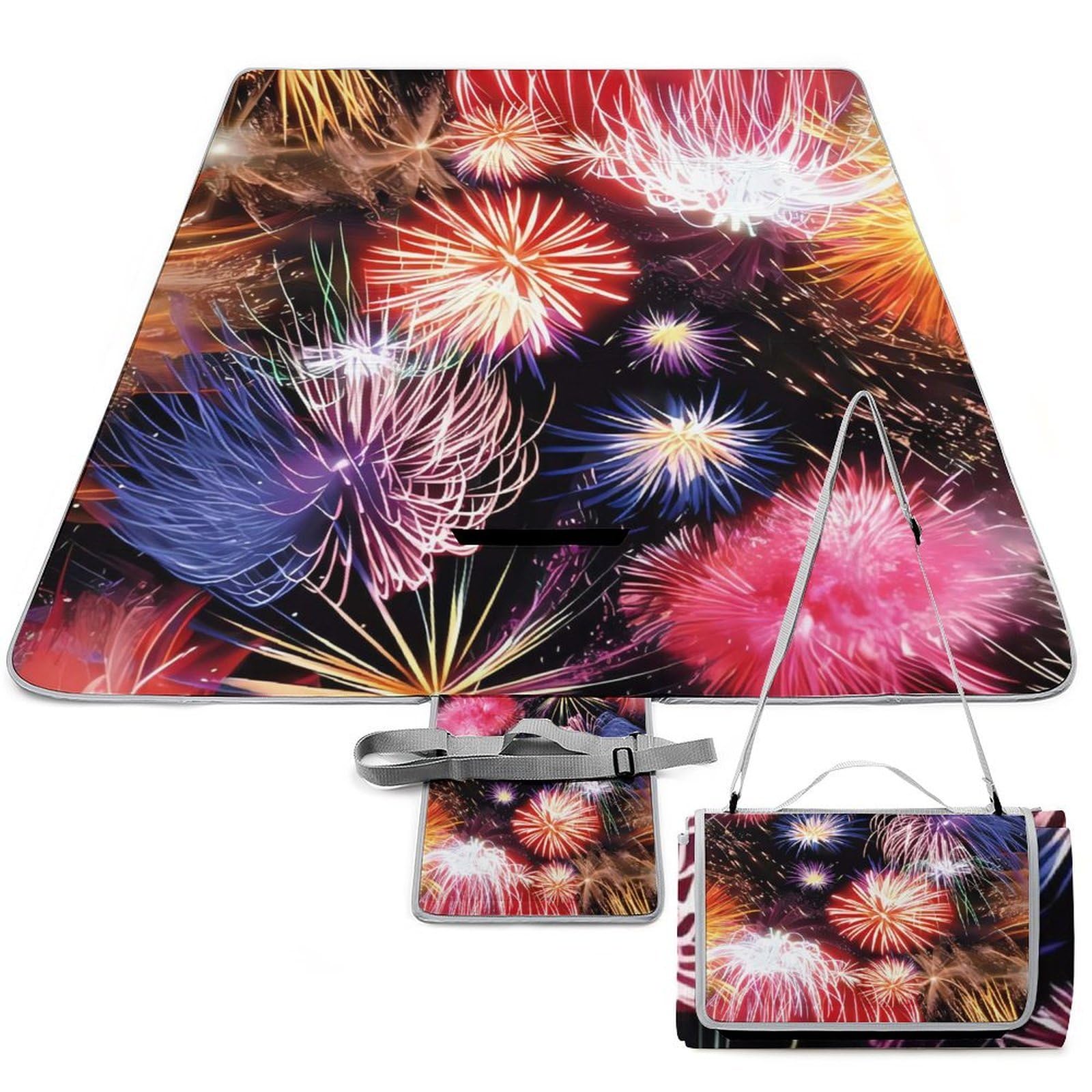 Couverture de pique-nique motif feux d'artifice pliable de 148x148 cm