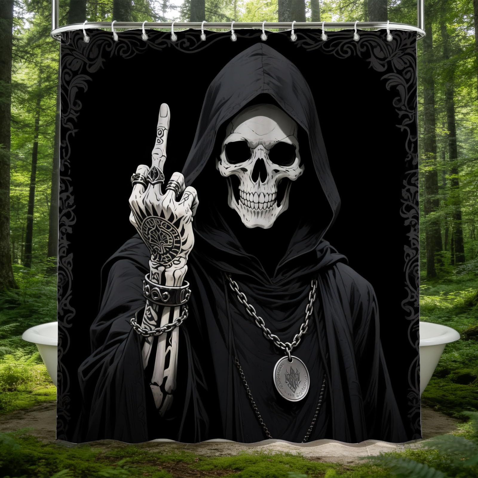 Hongduo 3D Skull Shower Curtain for Stalls Bathtubs Dark Style Bathroom Decor Shower Curtain Set Polyester Fabric Waterproof 180x180cm/71X71 Inch with Hooks