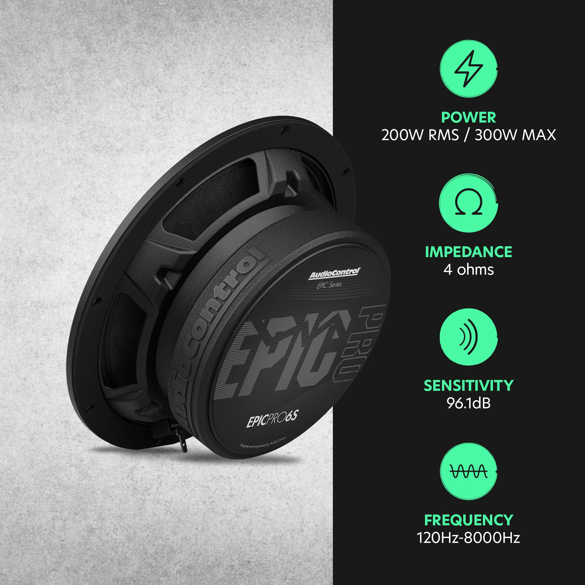 AudioControl EPICPRO6S Paire d'enceintes de Voiture de 16,5 cm de Haut de Gamme à Montage Peu Profond, 200 W RMS/300 W Max, 120-8000 Hz