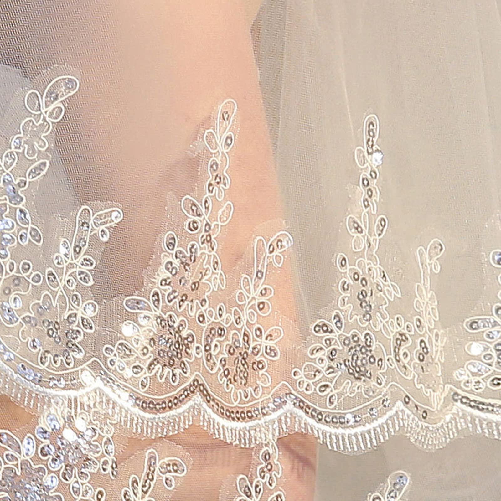 Boda Velo de novia Punta de los dedos Longitud de la catedral Velo de novia Blanco Marfil Novia Tul con peine para el cabello Capa única Capilla Velo Accesorios para el cabello de boda, Marfil, 80 c