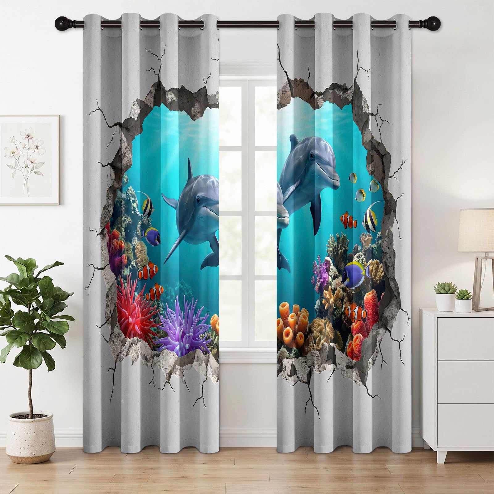 Set di 2 tende oscuranti in stile costiero, altezza 260 x larghezza 140 cm