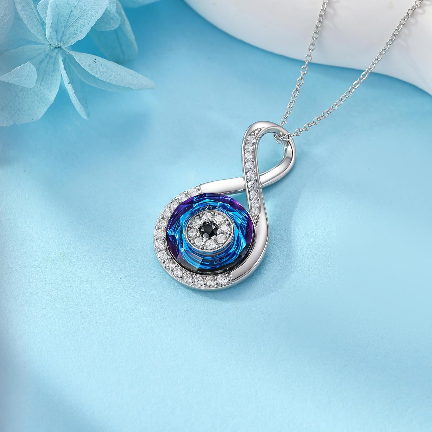 SNOWELLE Evil Eye Necklace 925 Sterling Silver Evil Eye Infinity Protection Pendant Good Luck Jewelry Gifts for Women - Image 2