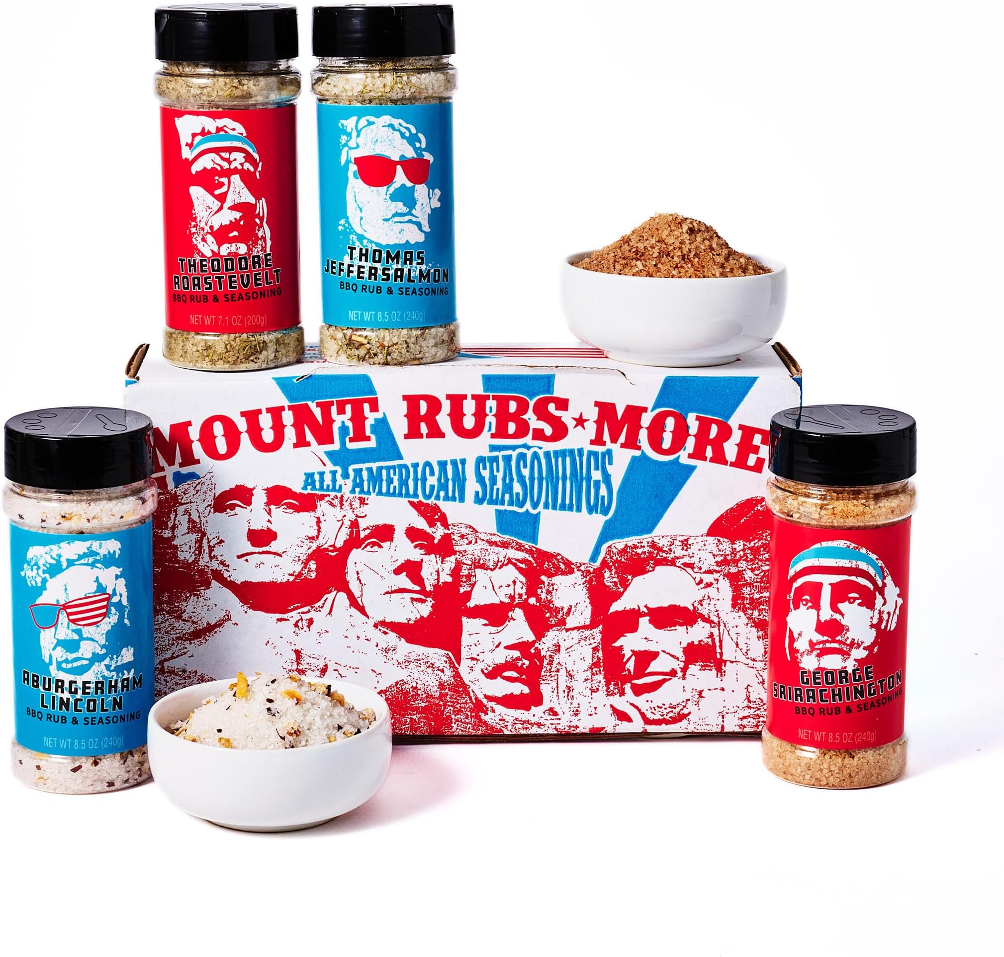 Man Crates Mount Rubsmore โ Barbecue Seasonings, Rubs and Spices โ Awesome BBQ Gift Set For Men โ All-American Collection Of Fun, Flavorful, Patriot Spice Rubs โ Meat Lovers Rejoice