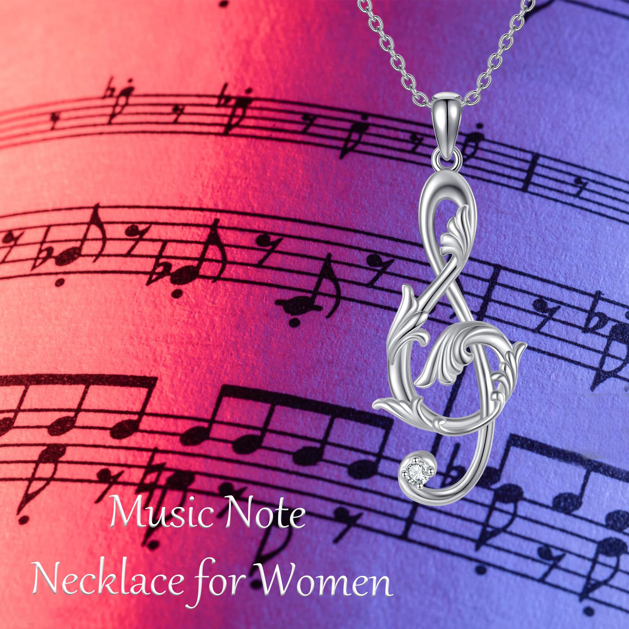 Collar de notas musicales de plata de ley 925 con circonitas cúbicas, colgante para mujer, joyas musicales para mujeres, Plata esterlina