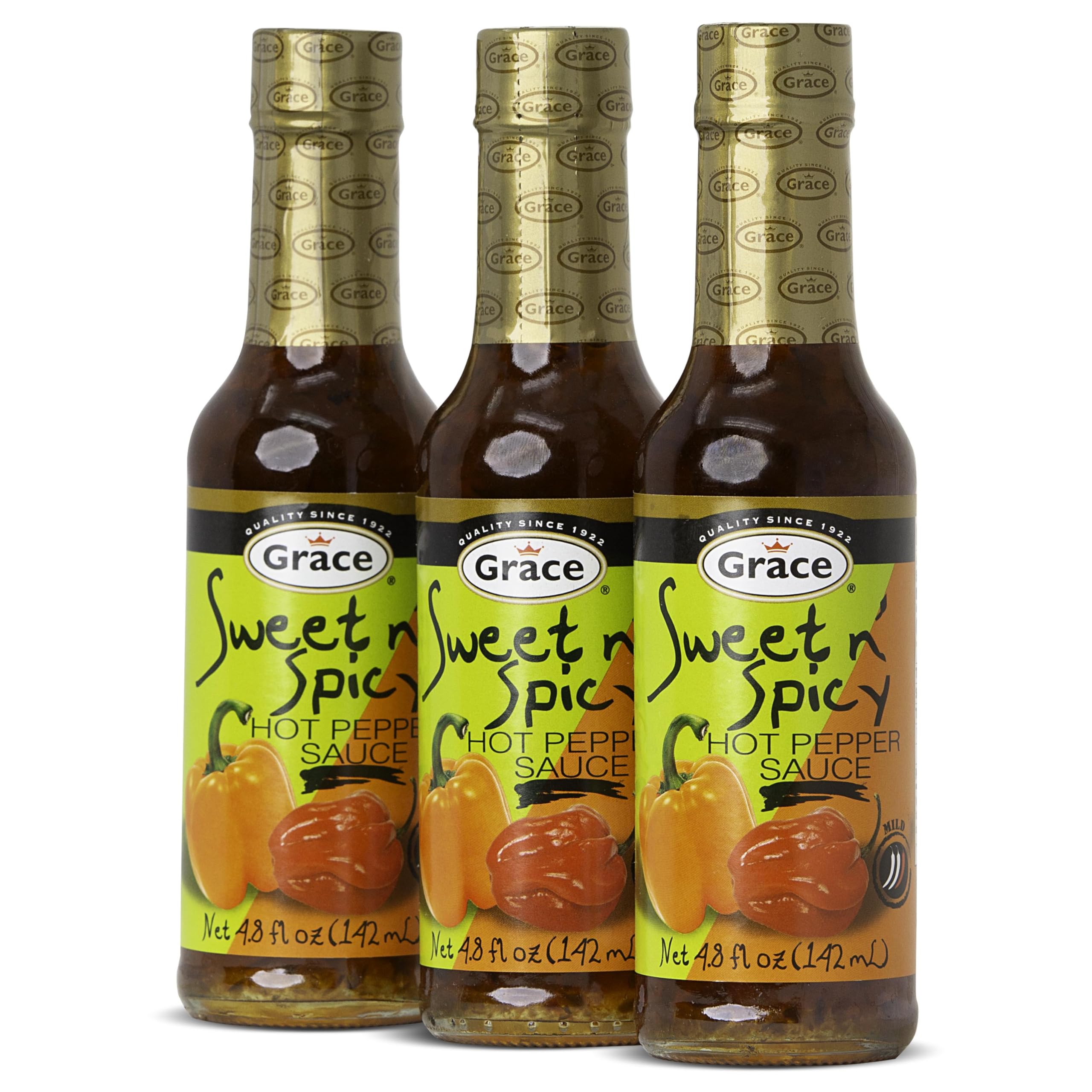 Grace Sweet N' Spicy Hot Pepper Sauce 4.8oz - 3 Pack Jamaican Sweet & Spicy Sauce - Balanced Combination of Sweet Peppers & Spicy Peppers - Caribbean Sweet Chili Sauce - Wing Sauce & Dipping Sauce