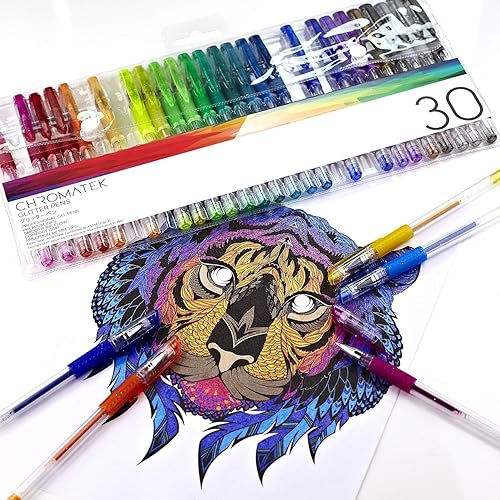 Miniatura 2 de CHROMATEK Juego de 60 bolígrafos con purpurina de los mejores colores. 200% de tinta 30 bolígrafos de gel, 30 repuestos. Colores súper brillantes