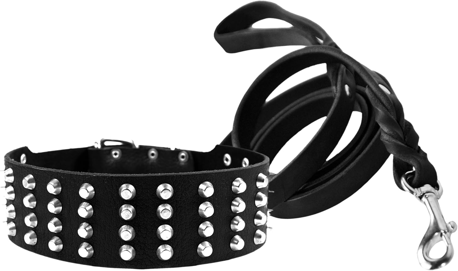 Dean & Tyler 34-Inch 4-Row Studs Collar with 6-Feet Love to Walk Leash, Black