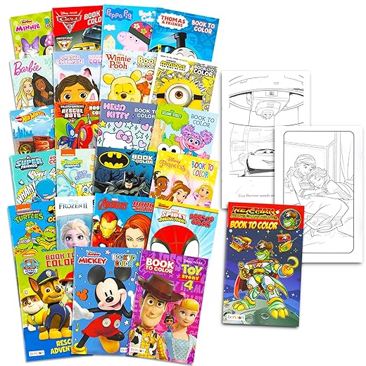 24 Pack Small Coloring Books for Kids Ages 2-4, 4-8 - Bulk Coloring Bundle Classroom Prizes, Rewards, PreK Kindergarten Party Favors with Disney, Nick, More | Mini Activity Books for Boys, Girls