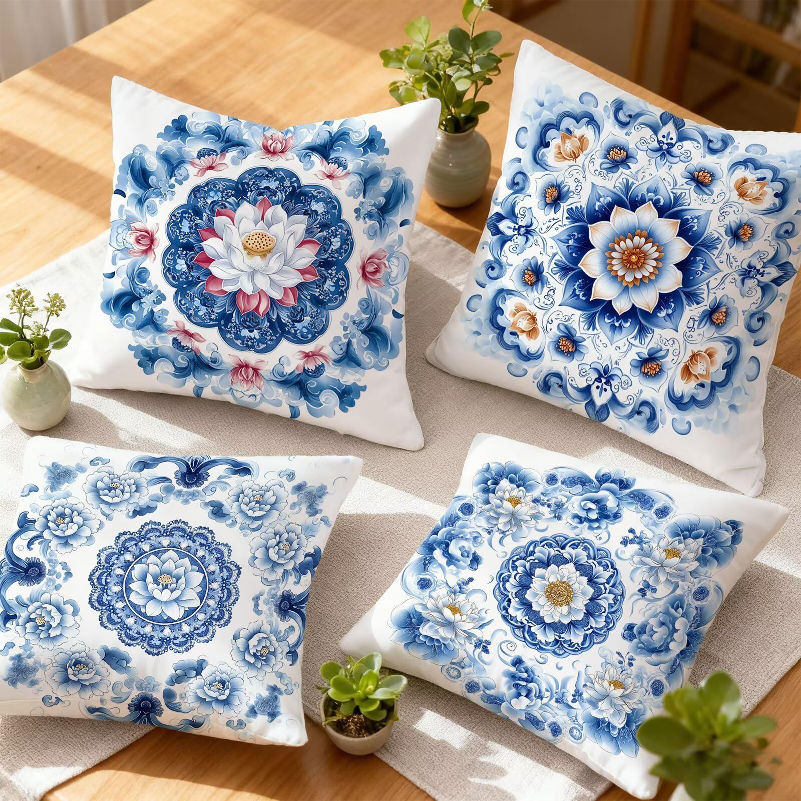 Azul Funda Cojin 60x60 Mandala Funda Almohada 60x60 Cojines Sofa Súper Suave Fundas Cojines Decorativos Fundas Almohadas 4 Piezas Almohada Cervicales y Cuello, para Hogar Cama Salon Decoracion E - 751