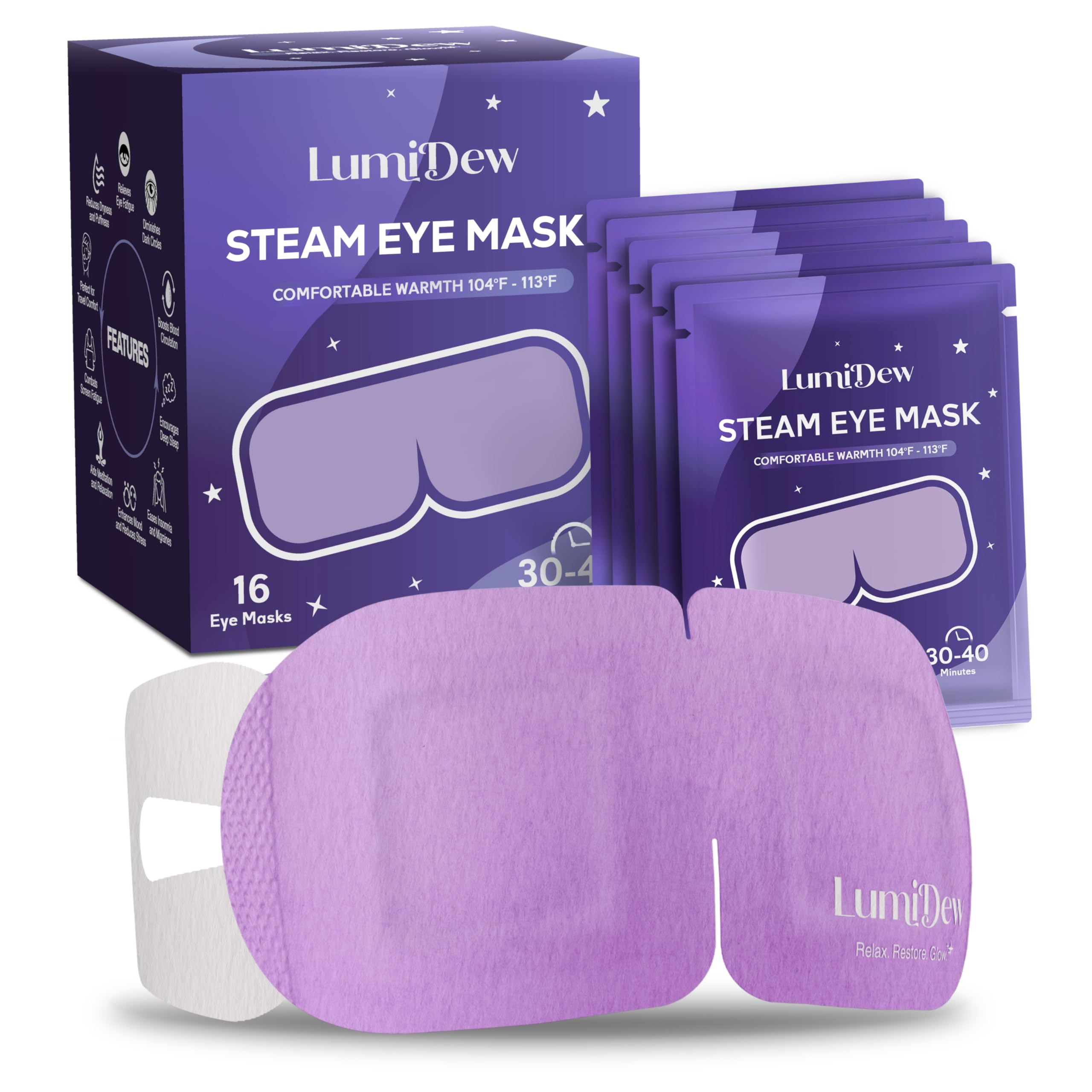 LumiDew Steam Eye Mask Self Heating Heated Eye Mask for Sleep Warm Compress for Eyes Moist Heat for