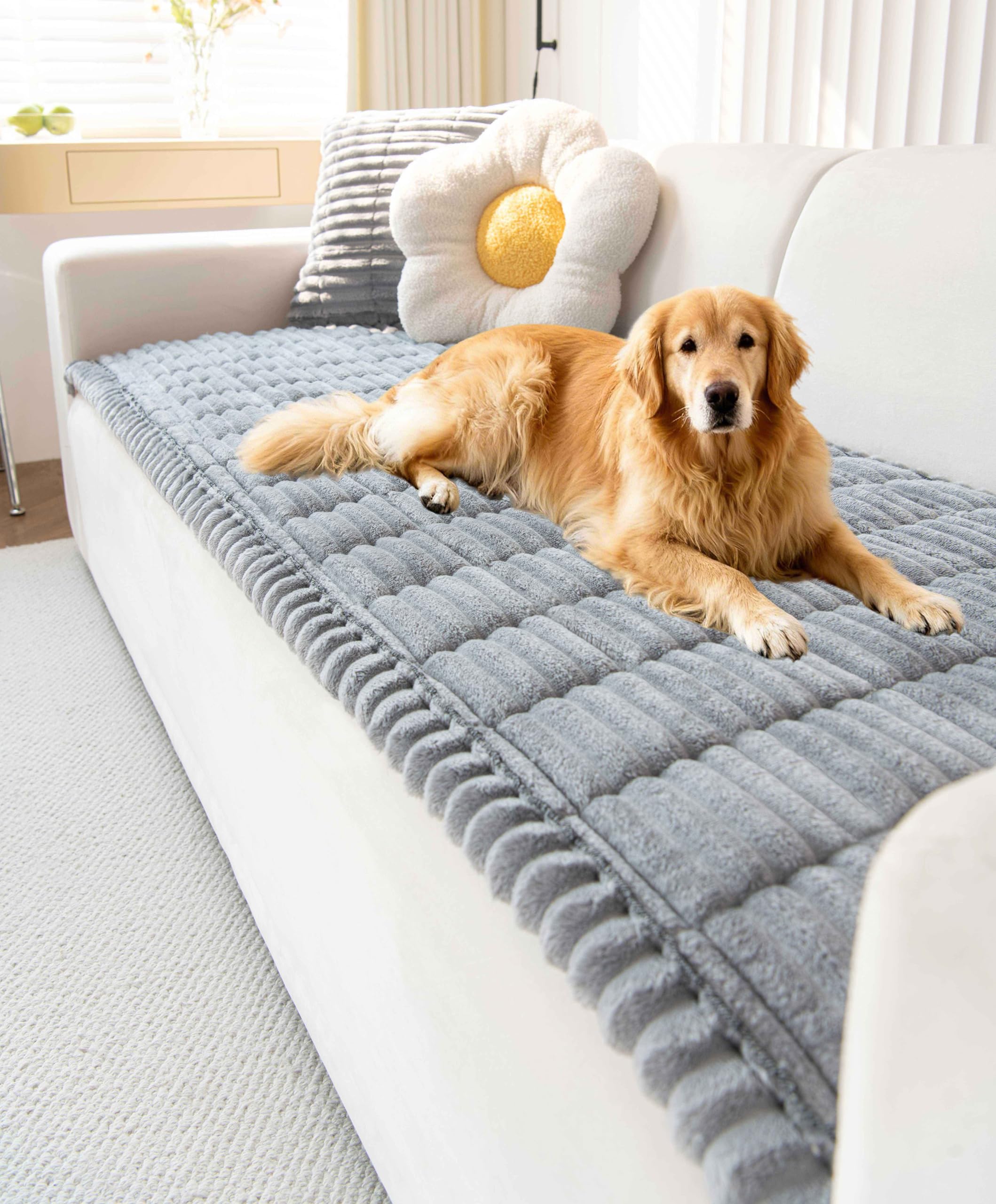 OTOB Couch Covers for Dogs Washable, Non Slip Plush Sofa Cover Kids Pet Friendly Furniture Protector, All Seasons Soft Cozy Fuzzy Sofa Slipcovers Dog