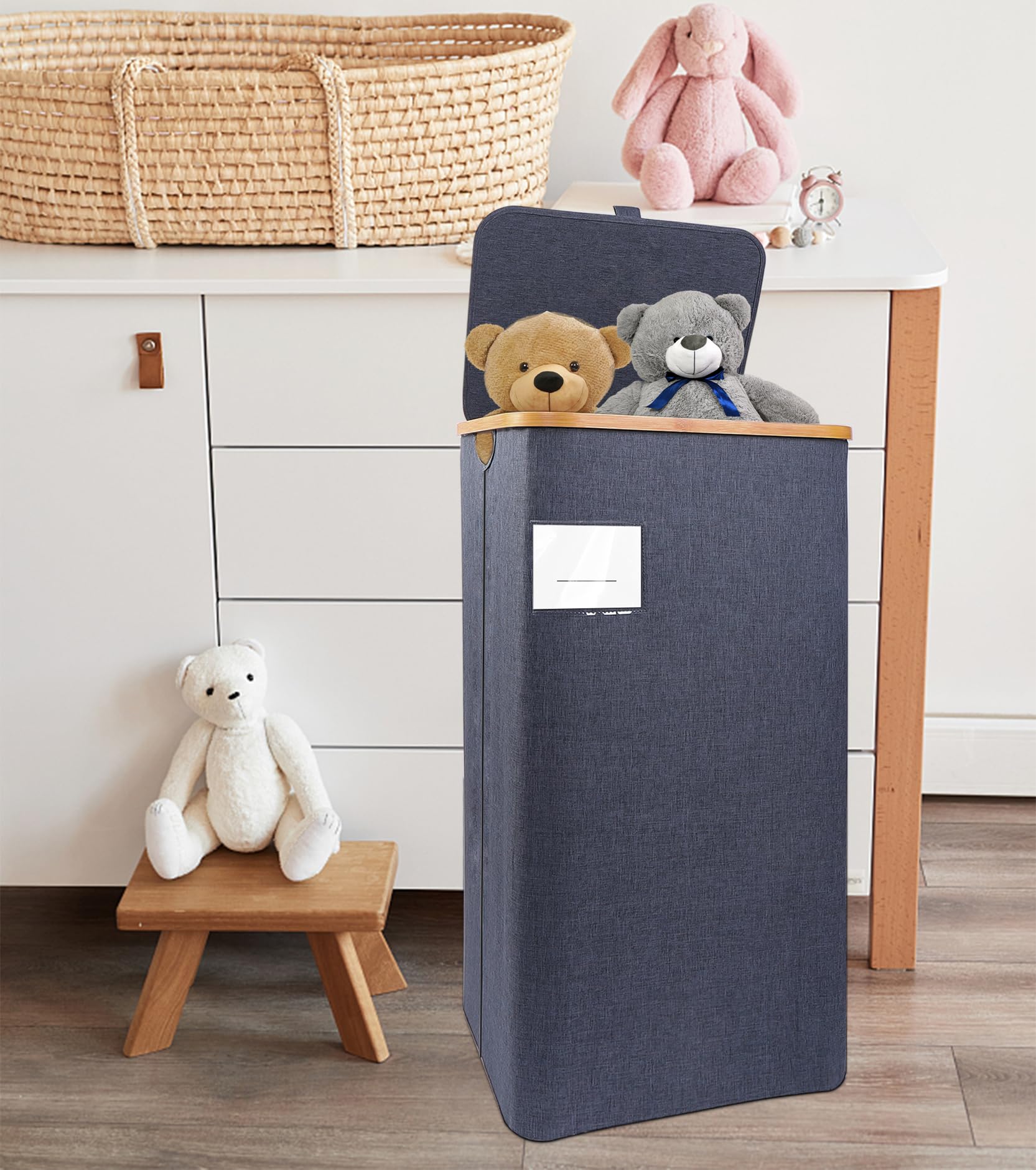 ASKLENS Large Laundry hamper with Lid, 100L Tall Laundry Basket with Bamboo Handles for Clothes and Toys?Laundry Hamper with Inner Bag for Bedroom and Bathroom, BROWN NOT GREY