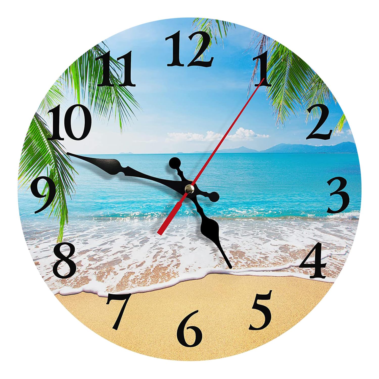 astylishome Large Wall Clocks Summer Beach Cute Round Silent Non Ticking Art Painting Battery Operated Clock for Bedroom Living Room School Home Decor 1310