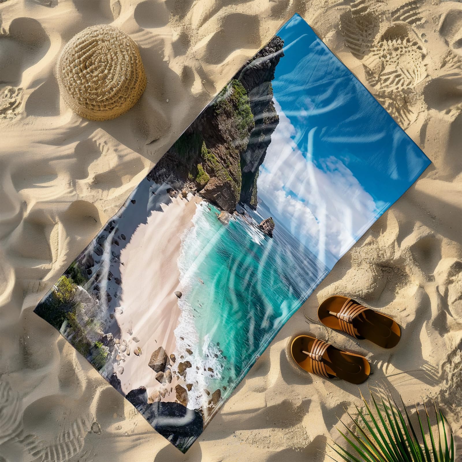 Tapis de Plage XXL Anti Sable Pierre Océan Marron Serviette Piscine Adulte,Natte De Plage Pliable, Voyage Accessoires De Plage Camping,Serviette de Bain Personnalisée