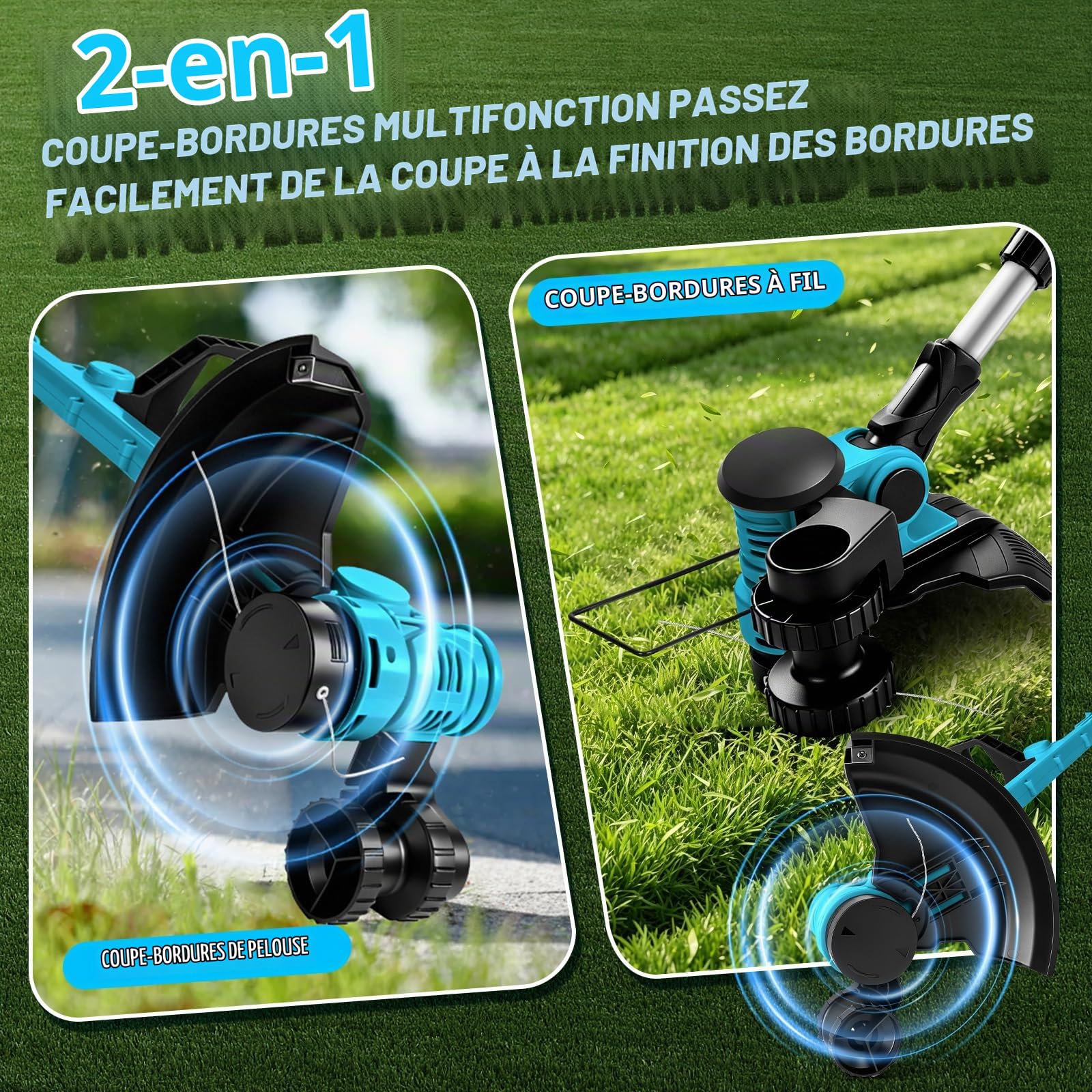2In1 Coupe Bordures sans Fil,Rétractable, avec 2X 3000mah Batterie
