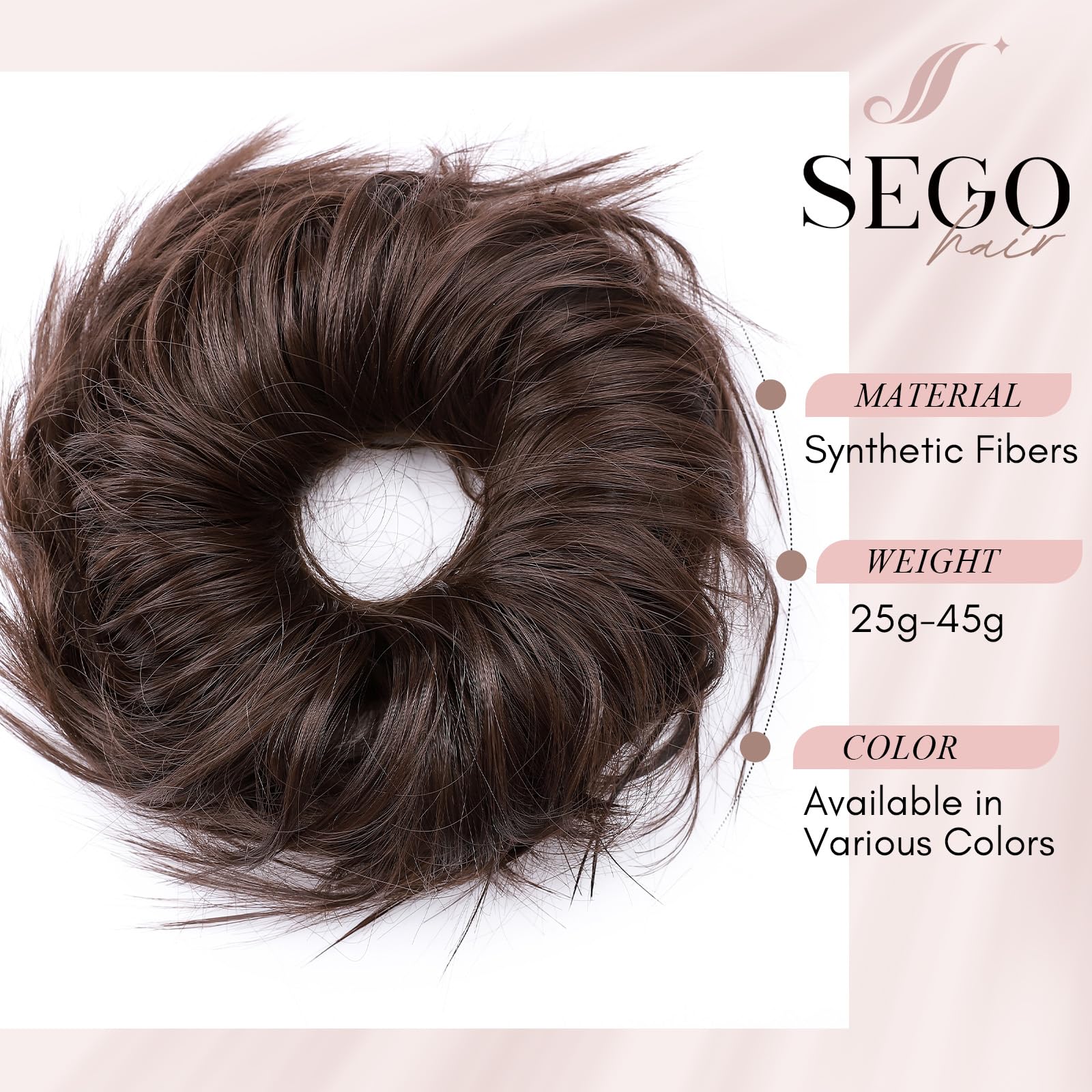 SEGOHAIR 45g Tousled Updo Hair Pieces Messy Bun Hair Scrunchies Synthetic Wavy Hair Scrunchy Extension Puff Scrunchy Hairdo Medium Brown - Image 2