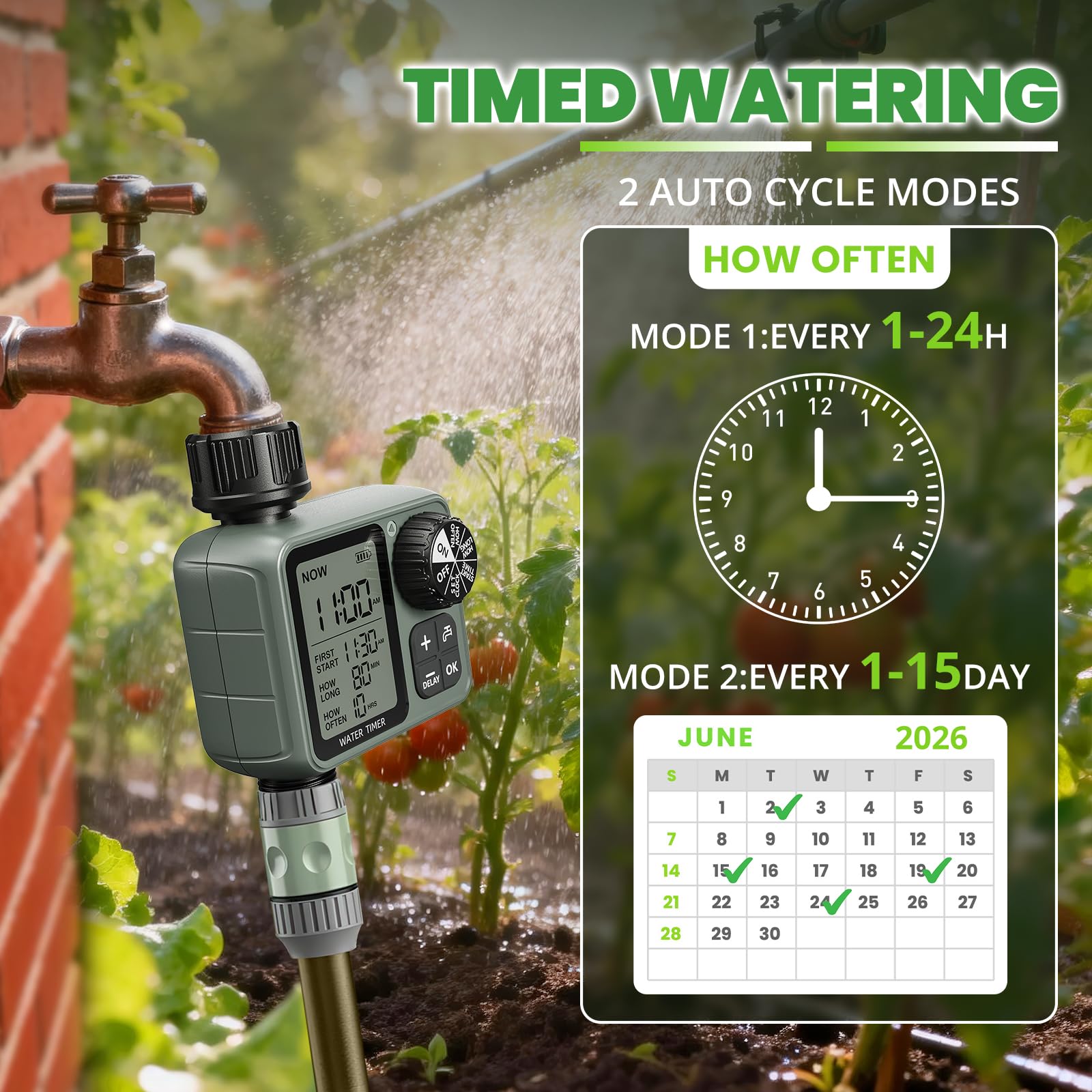 Timer dell'acqua per tubo da giardino esterno con timer per irrigazione a goccia con ritardo della pioggia/modalità manuale, sistema di controllo automatico per irrigazione a goccia per irrigazione da