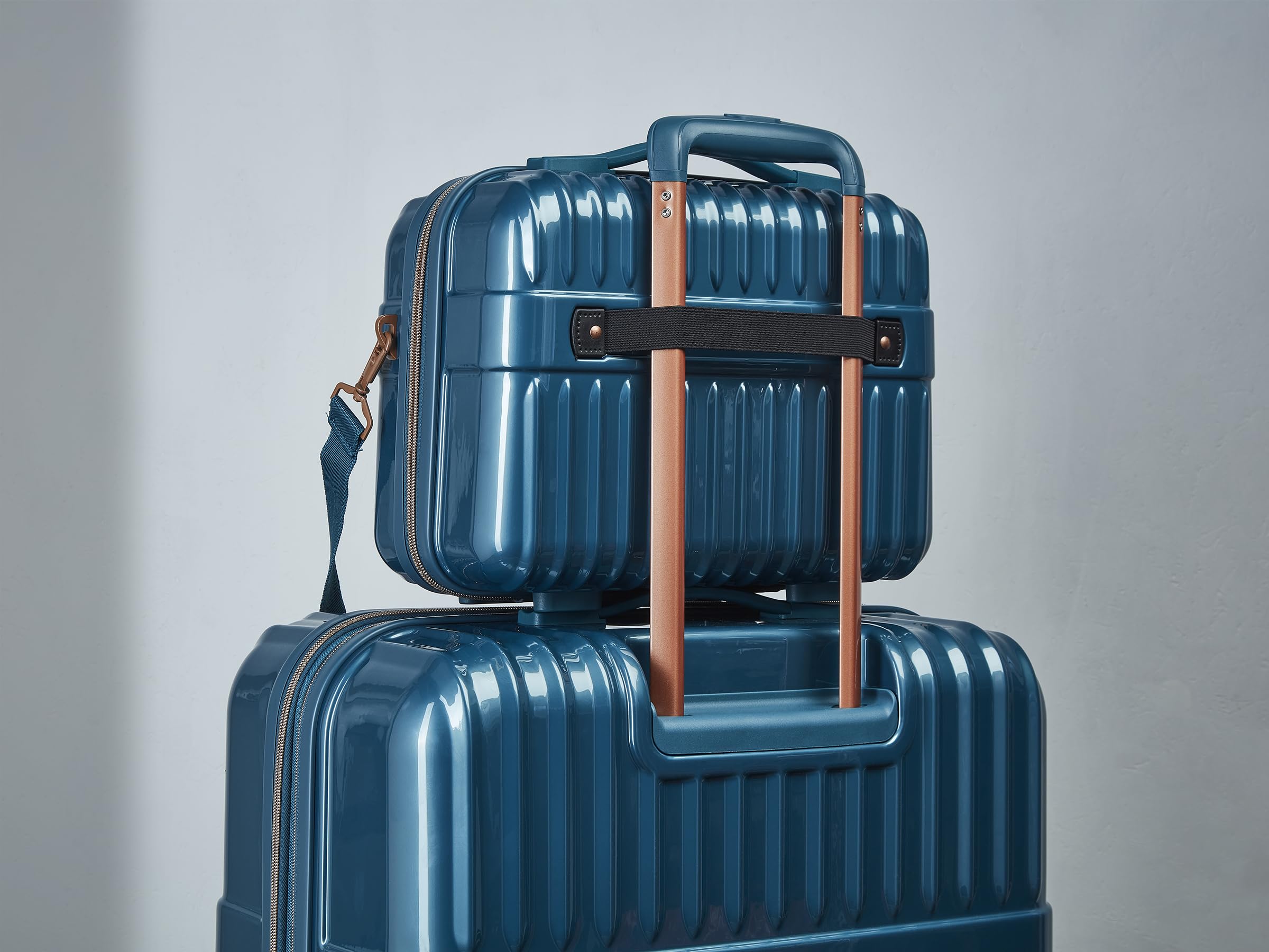 Rock Selene - Maletas rígidas, diseño elegante, ruedas giratorias de 360 grados, mango telescópico, acabado metálico, detalles de cobre y cerradura de combinación TSA, pequeño, mediano, grande y