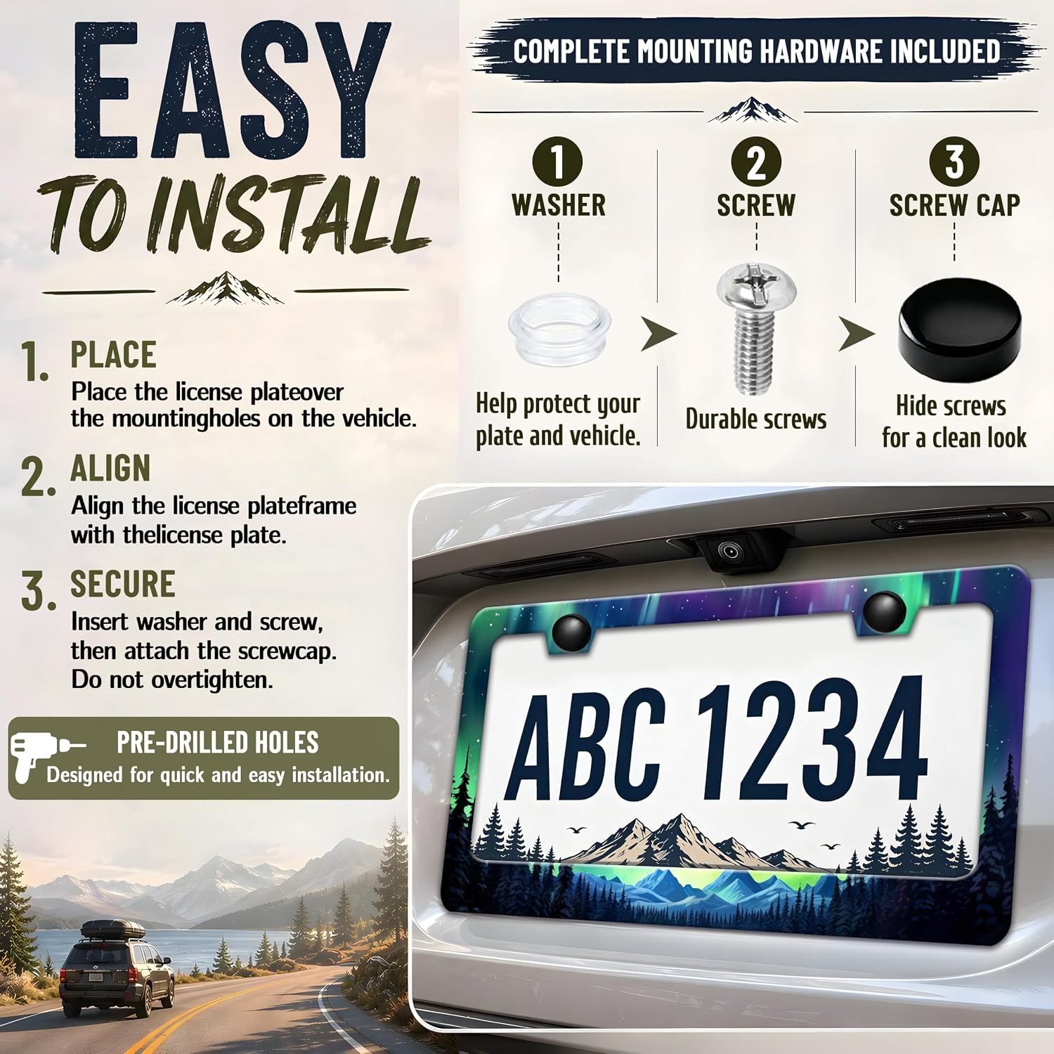 Aurora Mountain License Plate Frame Scenery License Plate Holder 2-Holes image 4