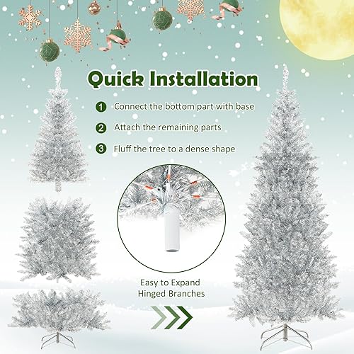 Miniatura 6 de HAPPYGRILL Árbol de Navidad artificial preiluminado de 6 pies, árbol de Navidad con bisagras con 790 puntas de rama, 300 luces LED blancas cálidas,