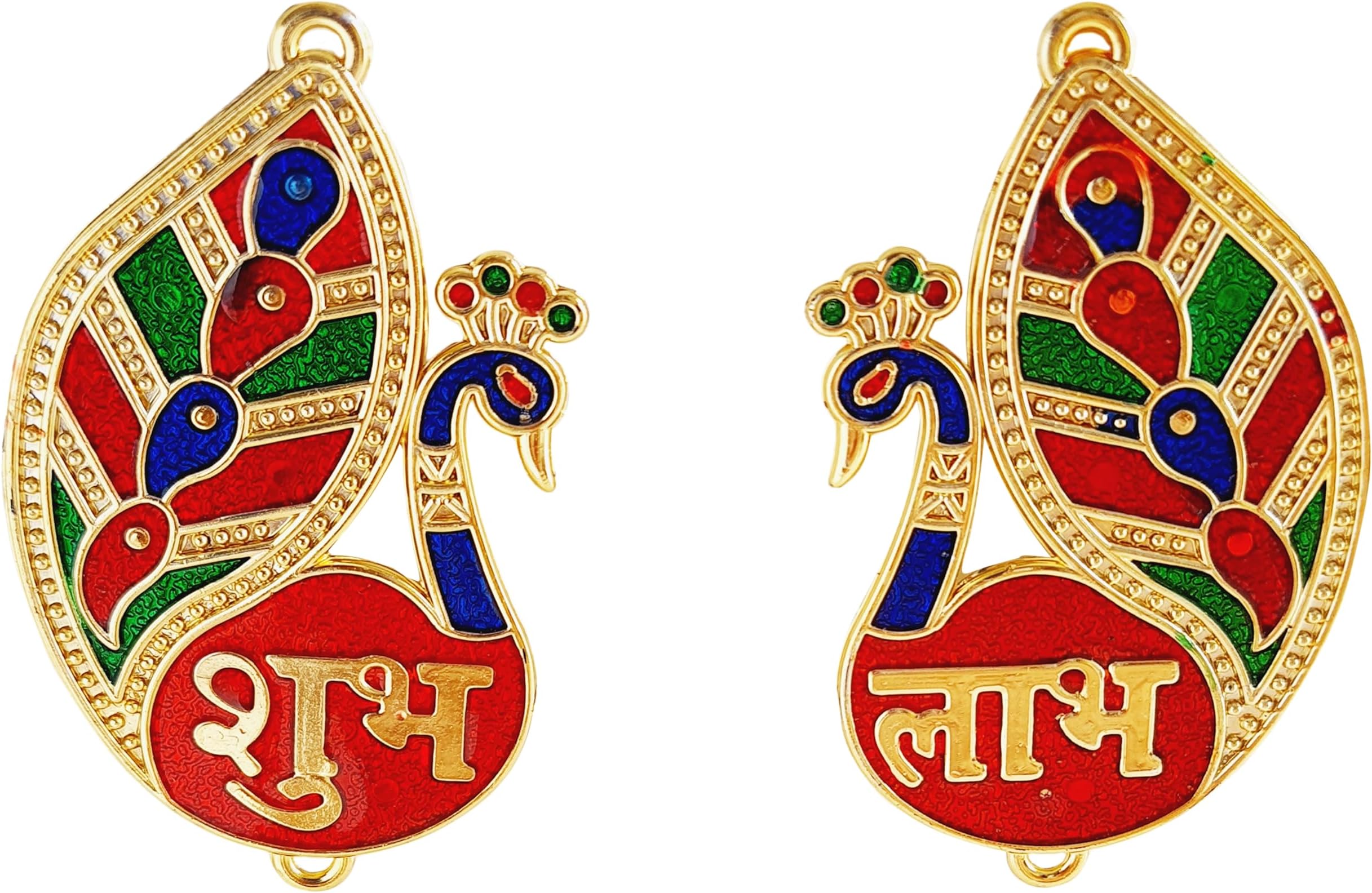 TrendBell Meenakri Royal Red Peacock Diwali Shubh Labh with Peacock Stickers Item for Diwali Indian Puja Wedding & Festival Acrylic Diwali Rangoli Decoration Floor & Office Decoration
