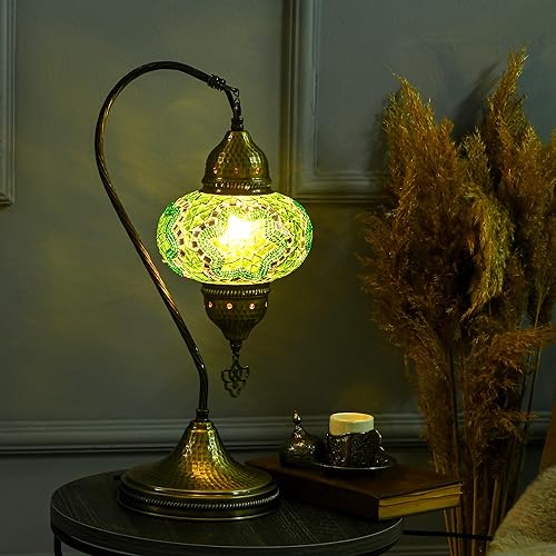 Miniatura 6 de Lámpara turca marroquí estilo Tiffany hecha a mano con mosaico colorido para escritorio, mesita de noche, cuello de cisne, pantalla con cuerpo de