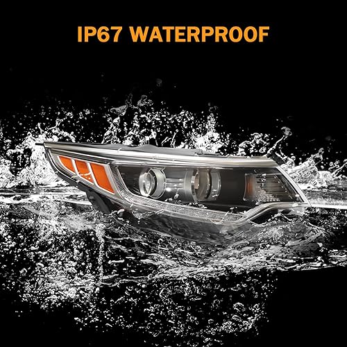 Miniatura 8 de Para 2016 2017 2018 Kia Optima Conjunto de faros halógenos Proyector Faro derecho lado pasajero carcasa negra Lente transparente y amarilla con LED