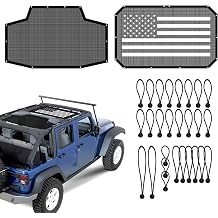 JKU Sunshade Mesh for 2007-2018 Jeep Wrangler JK Unlimited 4 Door | UV Protection Front & Rear Seat Cover, Thick PVC American Flag & Black