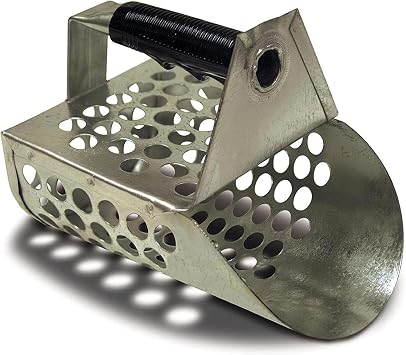 Fisher Galvanized Metal Sand Scoop with Filtering Holes, Heavy Duty Design, Rubberized Grip, and No-Slip Ergonomic Handle for Efficient Sifting and Sand Digging