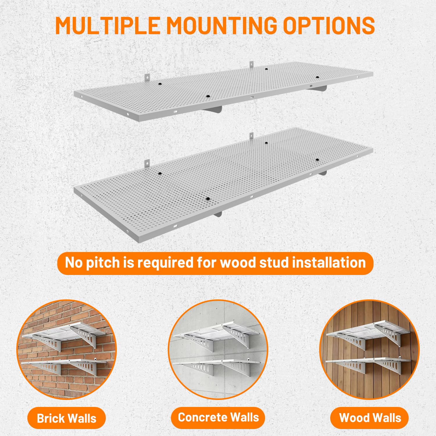 Cuguords 2-Pack 1.5x4ft Garage Shelving Heavy Duty, 500 Lbs Wall Mounted Storage Shelf, Solid Flat Panel Organizer With Complete Install Kit, White - image 6