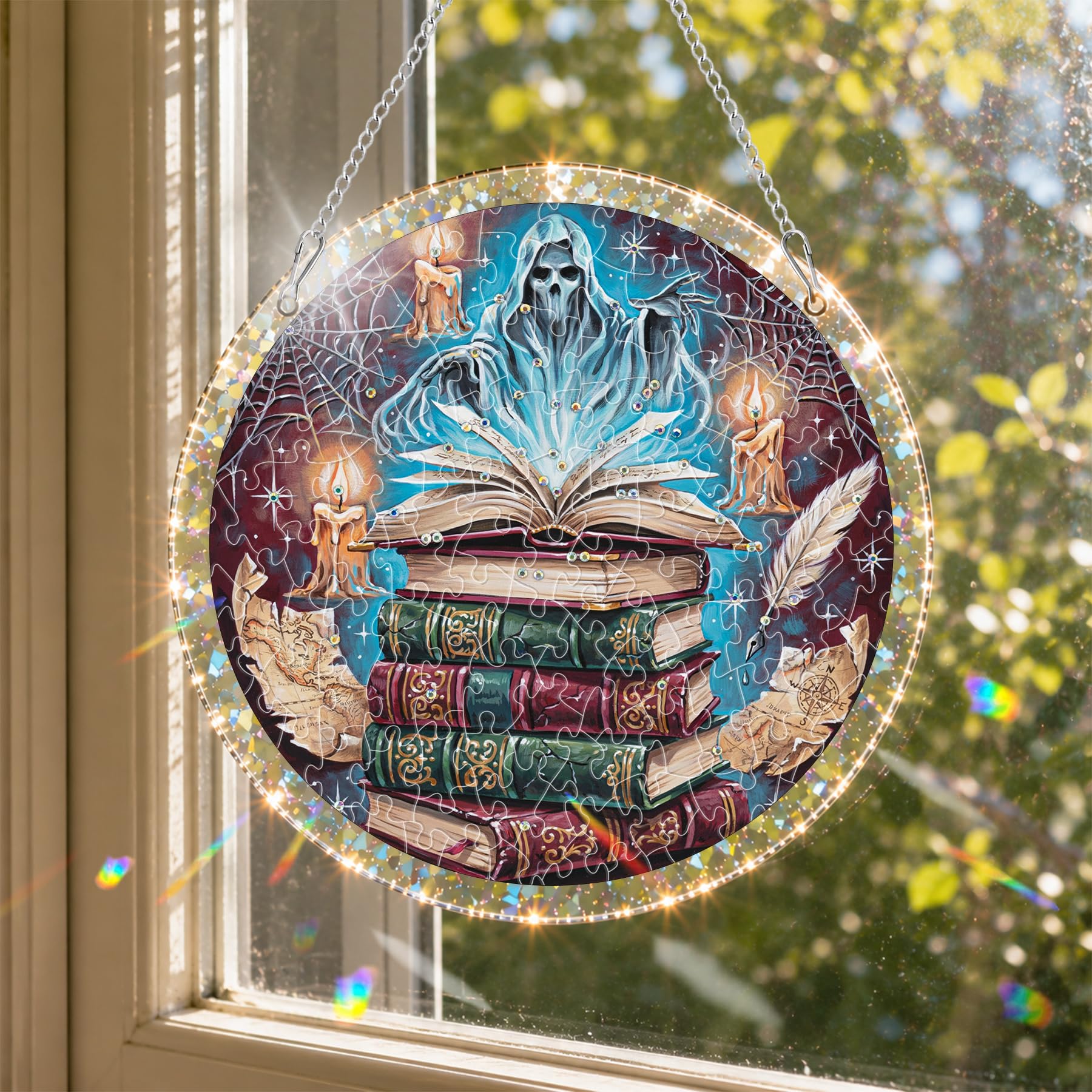 Reofrey Acrylic Puzzle Suncatcher for Adults, 83 Piece Halloween Ghost Window Hanging, Stained Glass DIY Jigsaw Puzzle, Double-Sided Acrylic Decor, for Mom, Home Garden Decoration, 18x18cm — image 1