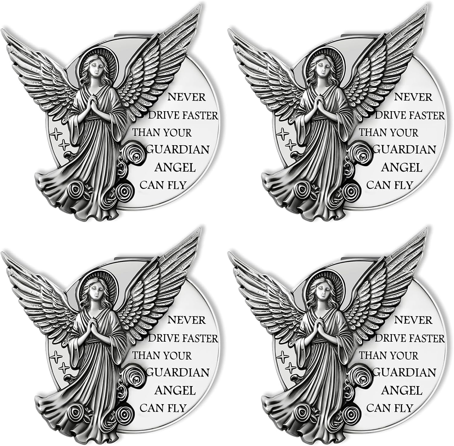 Guardian Angel Visor Clip for Car,Never Drive Faster Clip 2.95 Inch, Drive Safe Inspirational Gifts for Women Men (4pcs Guadian Angel Pouch Pack)