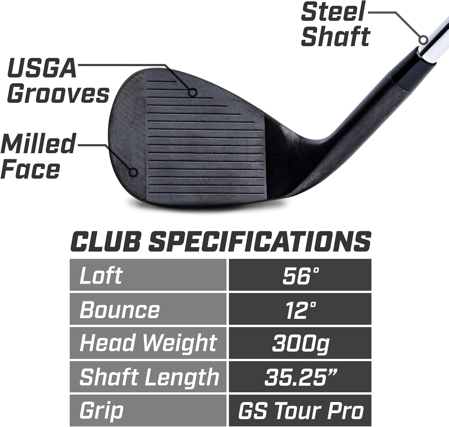 GoSports Tour Pro Golf Wedges – Mens Right Handed 52 Gap Wedge, 56 Sand Wedge and 60 Lob Wedge in Satin or Black Finish