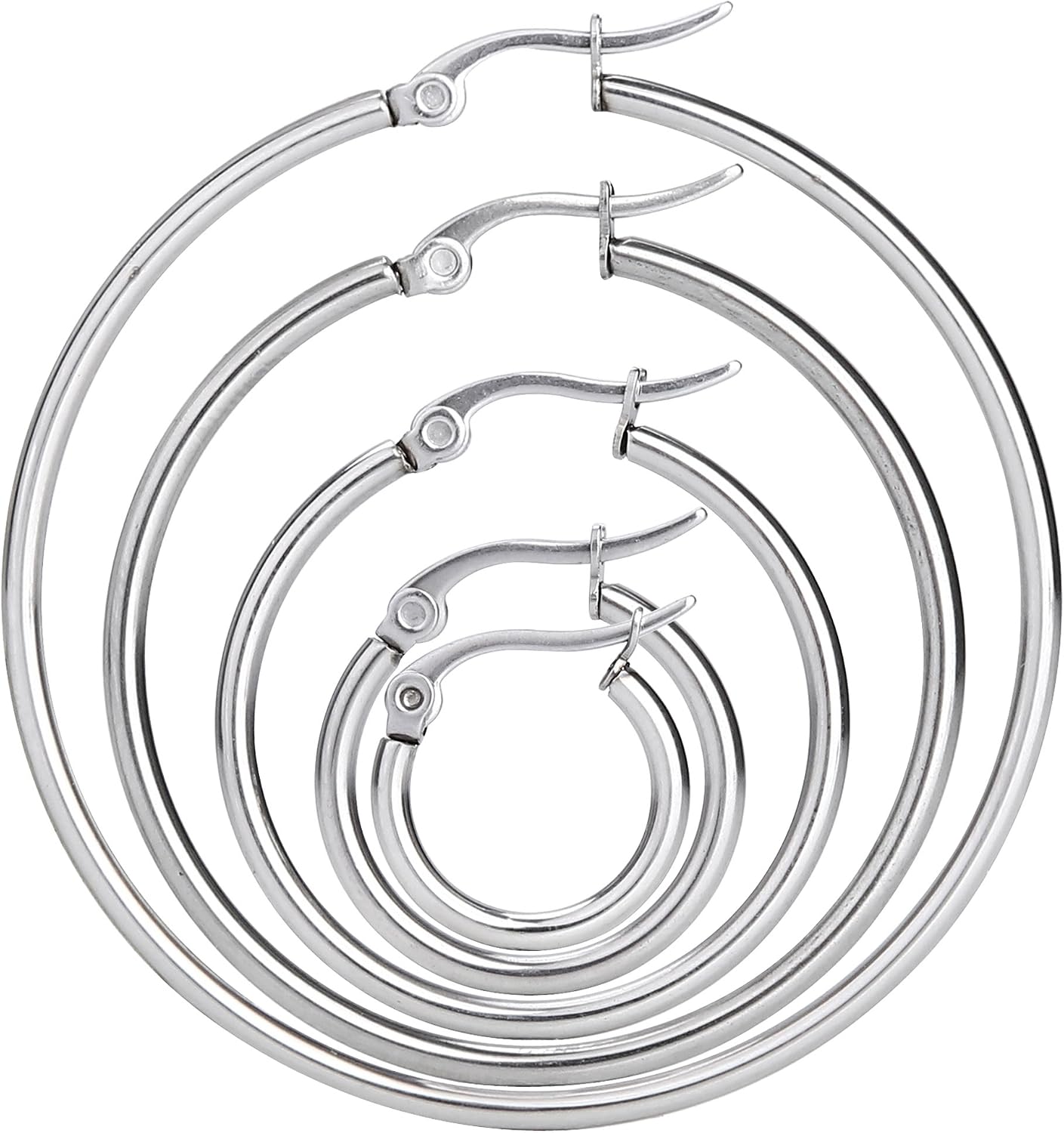 Elicola 5 works Stainless Steel Hypoallergenic Large Hoop Earring Sets for Women Girl, 01.Silver, 15 mm, 20 mm, 30 mm, 40 mm, 50 mm - Image 5